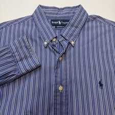 Polo Ralph Lauren Shirt Mens XL Custom Fit Blue Striped Long Sleeve Button Down