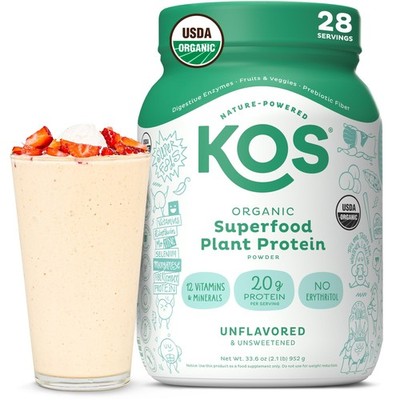 KOS Organic Vegan Protein Powder - Unflavored, Unsweetened, Keto, Soy/Dairy-Free