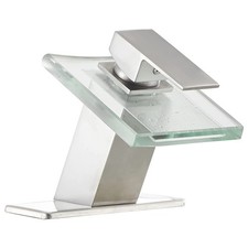 Waterfall Bathroom Faucet Brushed Nickel Glass Spout Vanity Faucets for Bathr...