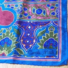 Vintage Silk Scarf Flowers Hearts Blue Pink Carole Little 30" Square Bloomcore