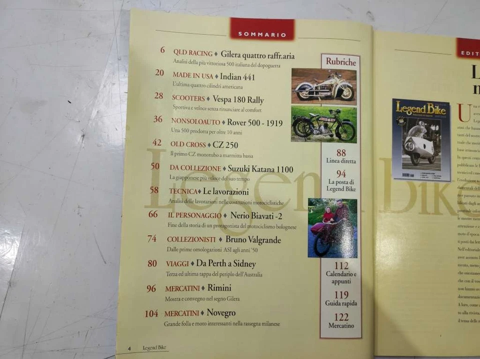 Bicicleta Legend N.100 1-2001 Gilera 4 cilindros Indian 441 Vespa 180 Rally Cz 250 Foto 4 de 4