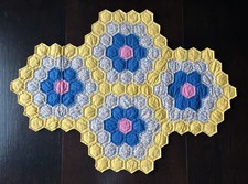 Antique/vintage Quilt Piece multicolor hand stitched 24 X33 grandma flower