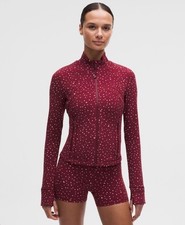 Define Cropped Jacket Nulu - Heart Scatter Dot Print Candy Cloud Burgundy Bay