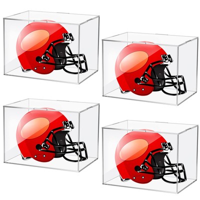 4 Pcs Mini Helmet Display Case Acrylic Clear Mini Football/ Helmet Display Bo...