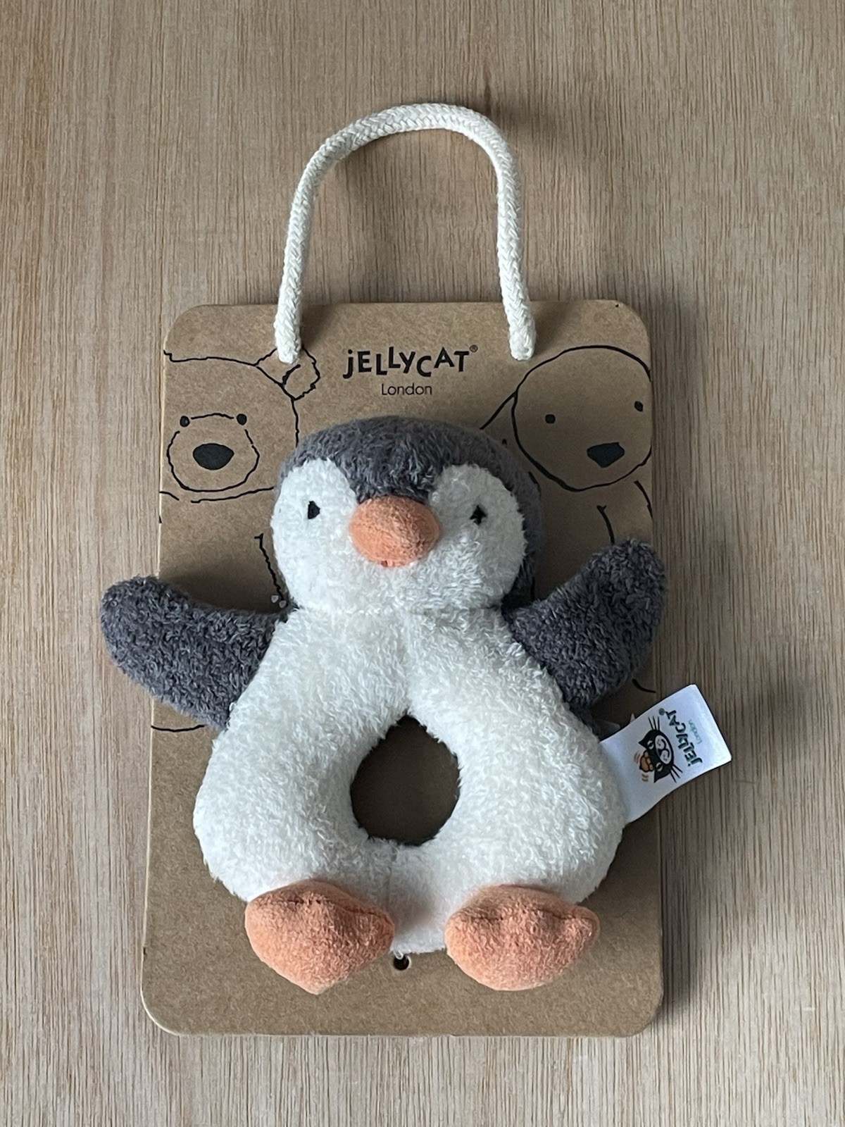 RARE Retired JELLYCAT Pippet Penguin Ring Rattle Plush Comforter Soft Toy • NEW