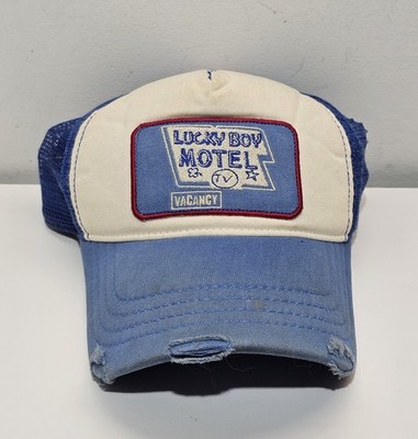 Lucky Boy Motel Snapback Baby Blue/White Worn Trucker Hat