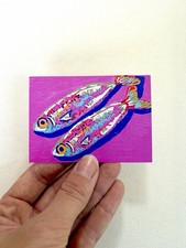Mini PRINT, ACEO Size, ATC, Fish, Sardines, Bright, Colorful ErinMakeIt