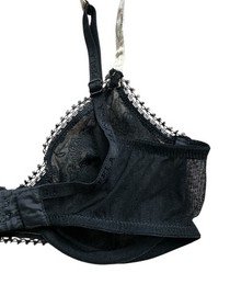 La Perla Bra Sheer Floral Applique Lace Black Balconette Underwire Size 34 Italy