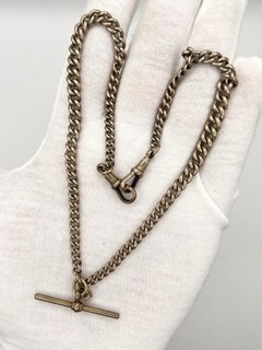 Antique Rolled Gold Albert Watch Chain Graduated Curb Links T Bar & Dog Clip