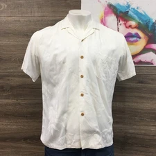 Paradise Found Mens White Bamboo Print Short Sleeve Button Up Shirt Size M