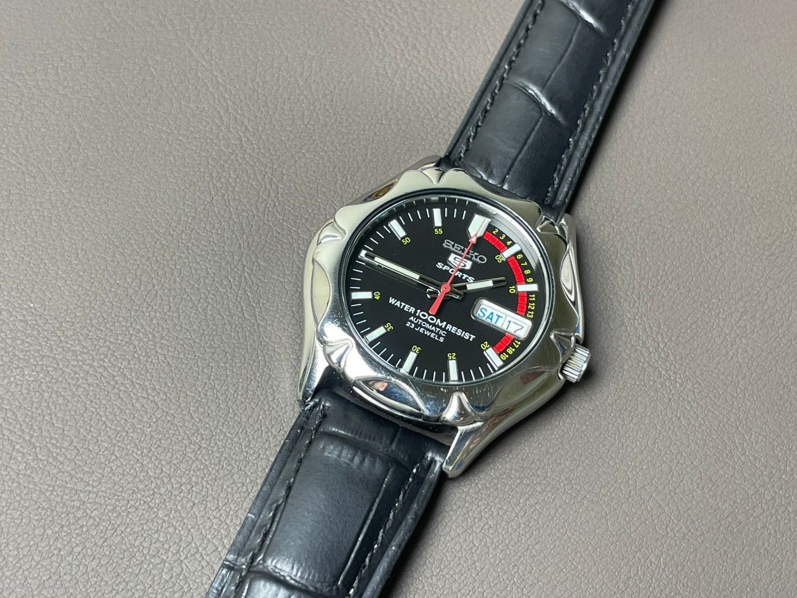 Seiko 5 Sports Automatic 7S36-00M0 Black Racer Dial 42mm Men's Watch