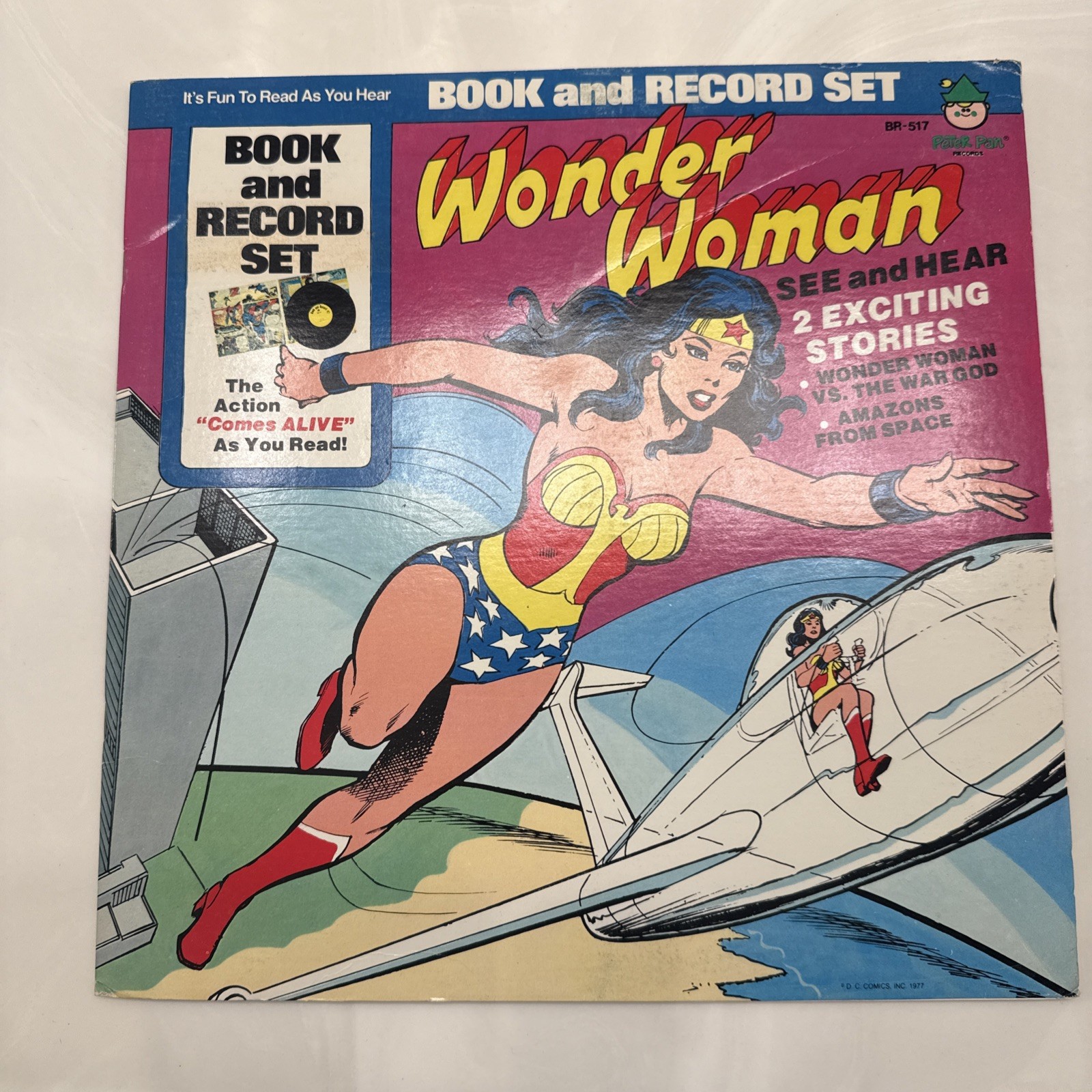 Wonder Woman Book and Record Set 1977 Peter Pan DC Comics Vintage Vinyl LP Clean