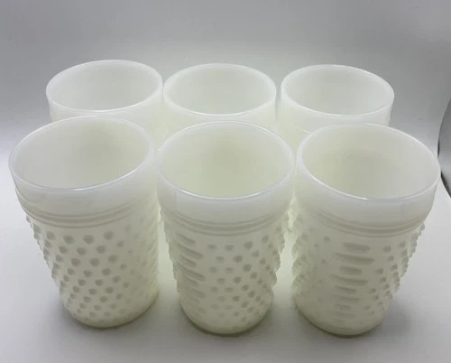 Vintage Anchor Hocking Milk Glass White Hobnail Tumblers 8 oz (Set Of 6)