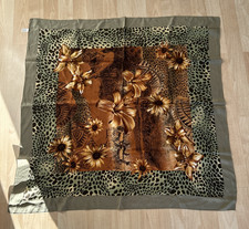Unbranded Floral Pattern 100 Silk Scarf Brown Made hand in Italy