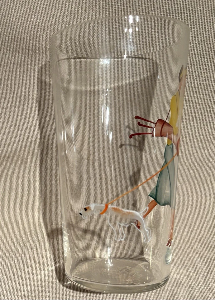 "Vaso transparente pintado a mano dama mujer golfista con perro terrier 5-1/2"" T" Foto 2 de 4