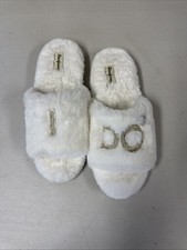 Cozy White And Gold Plush I Do Slippers