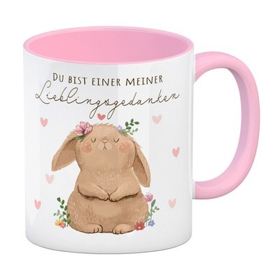 Hase Kaffeebecher in rosa mit Spruch Du bist einer meiner Lieblingsgedanken