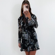 Ladies ASOS Floral Dress Black Long Sleeved Button Down Mini Size 10