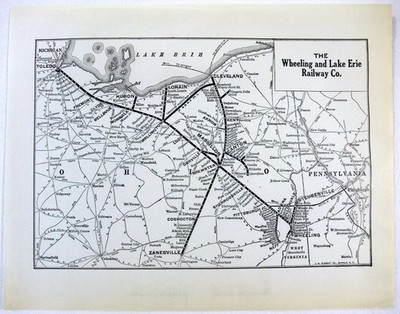 Wheeling & Lake Erie Railway - Original 1941 Systemkarte von JW Clement. Eisenbahn