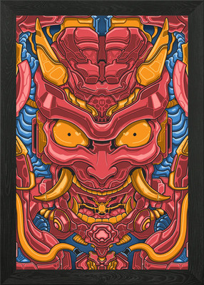 Cyber Oni Maske gerahmtes Wandbild Poster Leinwanddruck Bild