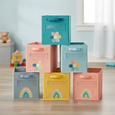 Durable 11 Inch Fabric Storage Bins with Handles - 6 Pack, Colorful Variety
