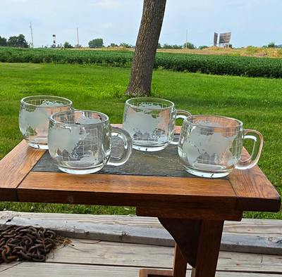 Nestlé Nescafe Clear Glass Coffee Mug Set of 4 World Map Etched
