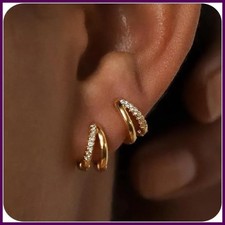 Gold Hoop Earrings for Women,14K Gold Plated Diamond Huggie Hoop Earrings