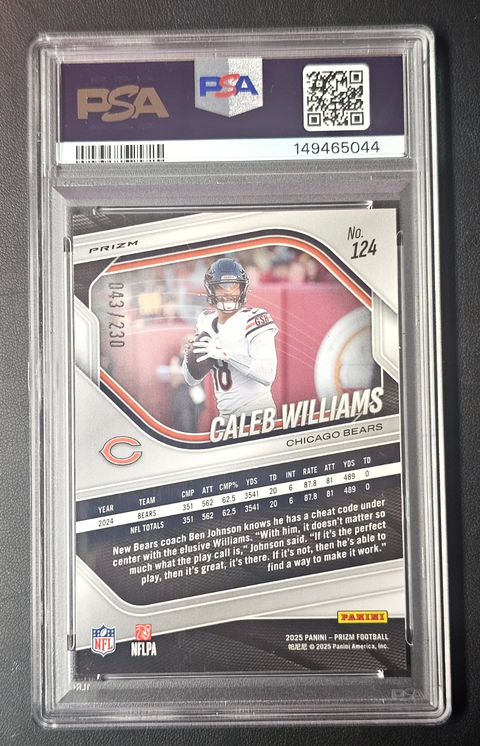 2025 Panini Prizm CALEB WILLIAMS Blue Wave /230 • #124 BEARS   PSA GEM MINT 10 view 2