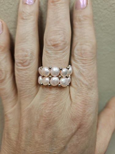 Precioso anillo elástico Lee Sands perlas reales rosas cuentas de plata talla 8-11 nuevo con etiquetas - Imagen 2 de 4