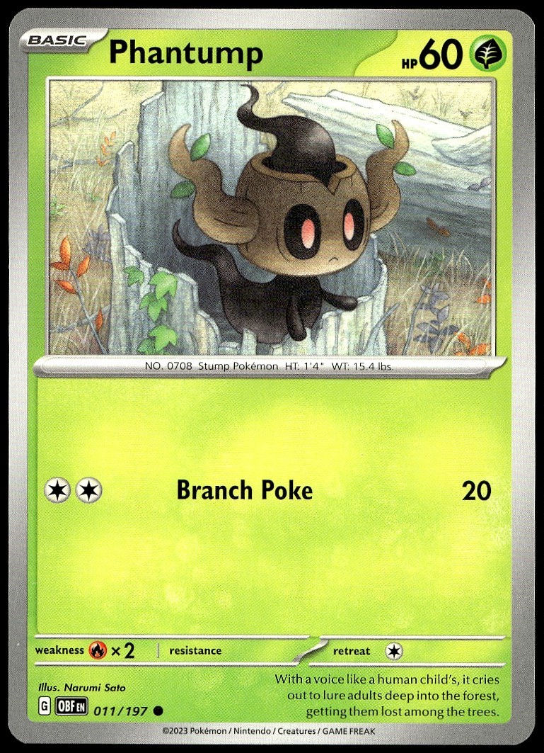 Phantump 011/197 Common Obsidian Flames Pokemon Lightly Played
