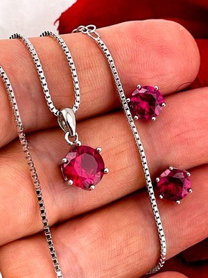 2 Karat Rubin Natur Anhänger Halskette Ohrringe Rubin Schmuck SET Handarbeit 18k