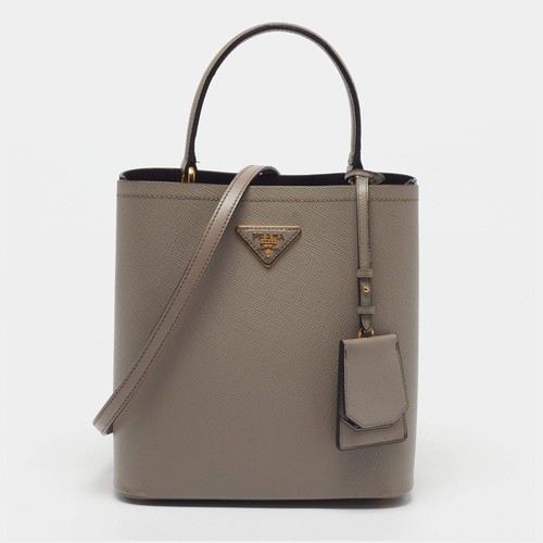 Prada Panier Grey Medium Saffiano Cuir Leather Top Handle Bag