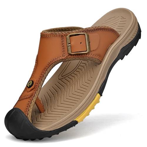 Sandales en cuir véritable pour hommes respirantes extérieures antidérapantes sandales de plage chaussures - Photo 18/19