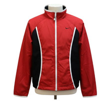 NIKE WINDBREAKER JACKET Red Black White KNIT SIDE PANELS Zipper Pockets LADIES L