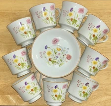 NEW Unused Stratford Summer Melody L9008 Mikasa Nita (9 Cups, 8 Saucers) Floral