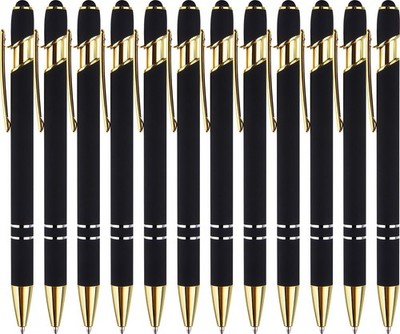 12 Pack Black Gold Ballpoint Pen with Stylus Tip 1.0 Mm Black Ink Smooth Writing
