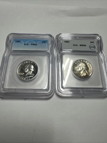 1963 Proof Washington Quarter PR66 1957 PR63 ICG Cameo? Label Mistake US Silver!