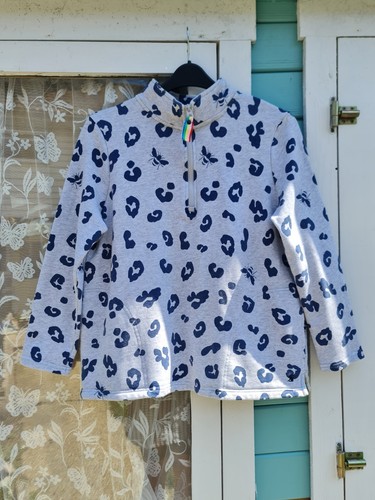 Joules Sweatshirt Uk 14 Pip Zip Top Jumper Leopard Bee Cotton Grey Pockets Blue - Picture 2 of 14