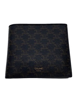 CELINE Folded Wallet Triomphe Bi-fold Leather Brown Monogram Mens 10C87 Used