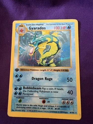 1st Edition Holo Gyarados 6/102 Base Set Shadowless Pokémon TCG