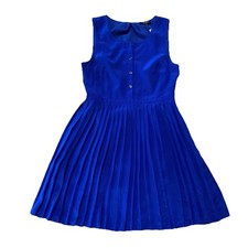 Madewell Pleated Silk Shirt Dress Womens 8 Royal Blue Sleeveless 34x35” NWT