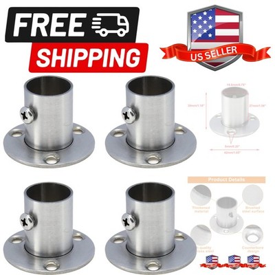 4PCS Closet Pole Socket, 3/4 Inch Stainless Steel Closet Rod Bracket High Fla...