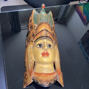 Hand-Painted Vintage Sri Lankan Wood Carving