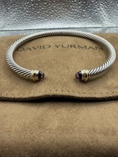 David Yurman Sterling Silver Classic Cable 4MM Bracelet Amethyst & 18k Size M