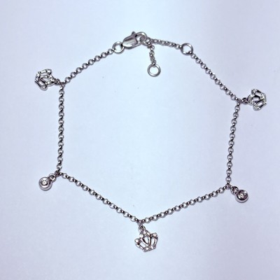 Jacmel Disney 14K White Gold 0.08ctw Diamond Crown Charm Station Bracelet 2.3g