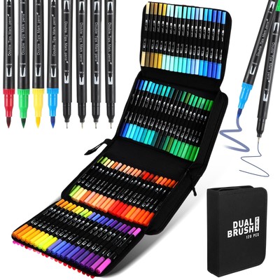 Best 120 Colors Watercolor Paint Markers Dual Tip Markers with Brush Fine Tip