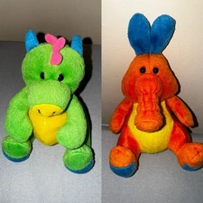 Stuffins 1996 Mini Orange Green Plush Lumpys Bean Bag Gang Lot Of 2 Vintage