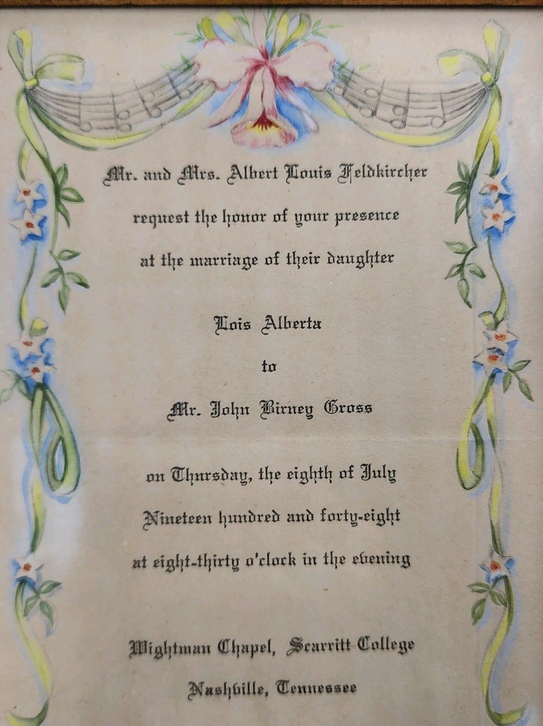 Vintage 1948 Wedding Invitation Announcement Professionally Framed Ready To Hang
