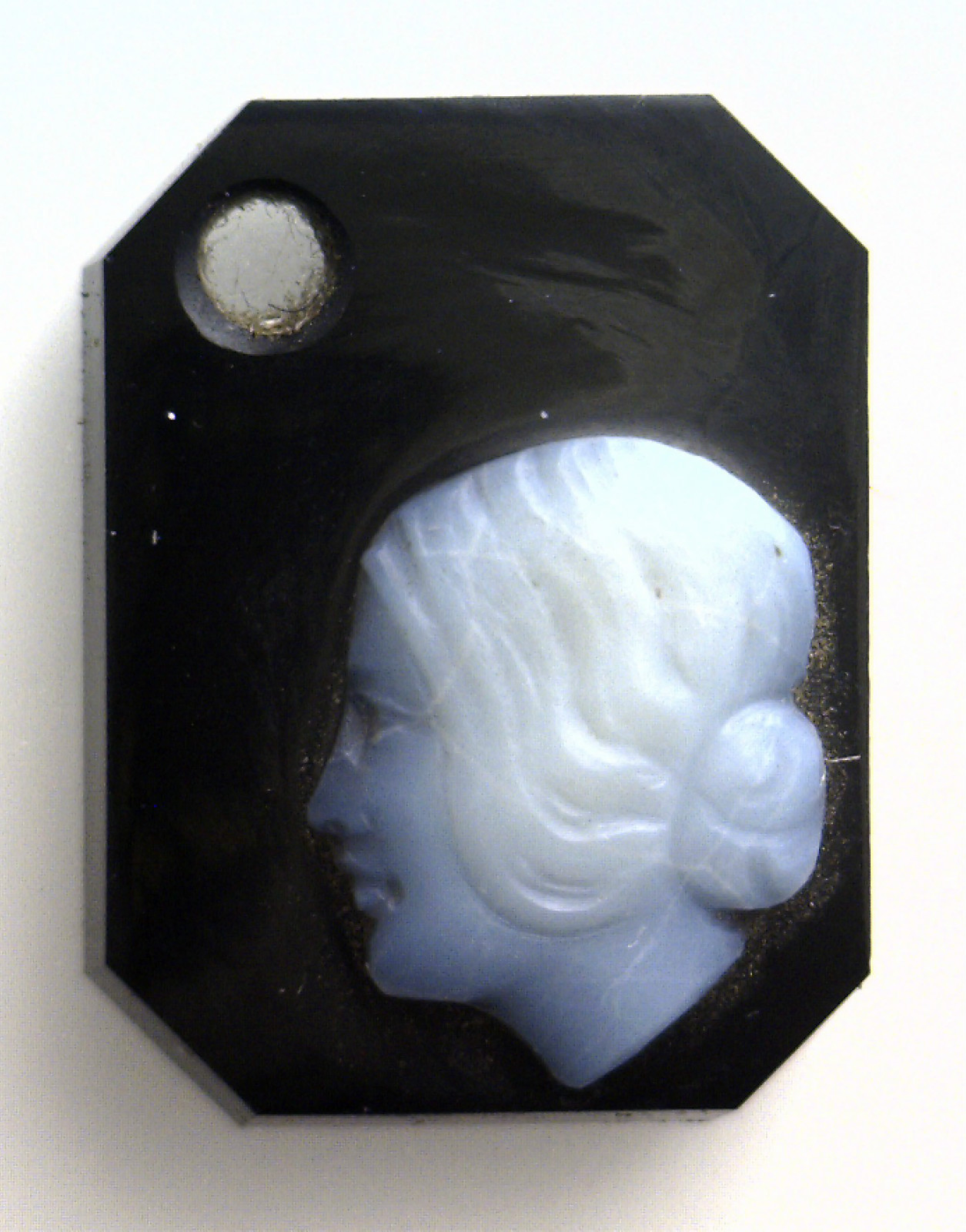 Antique Vintage Victorian Black & White Octagon Rect. Cameo Drilled Stone #AA108