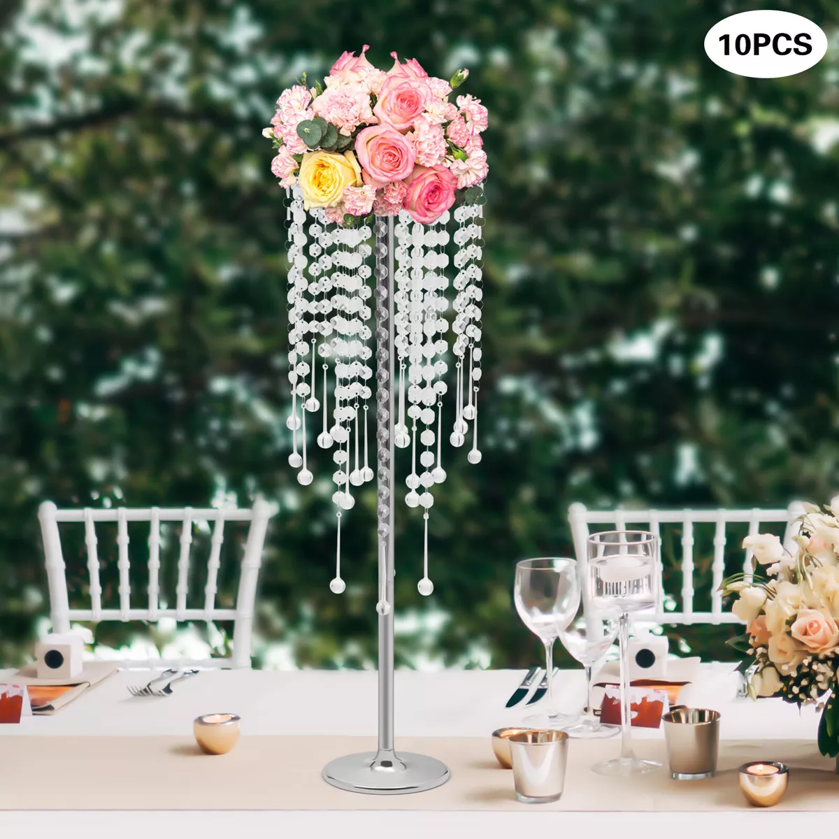 10 Pc Crystal Table Centerpieces Silver Flower Stand Wedding Party ...